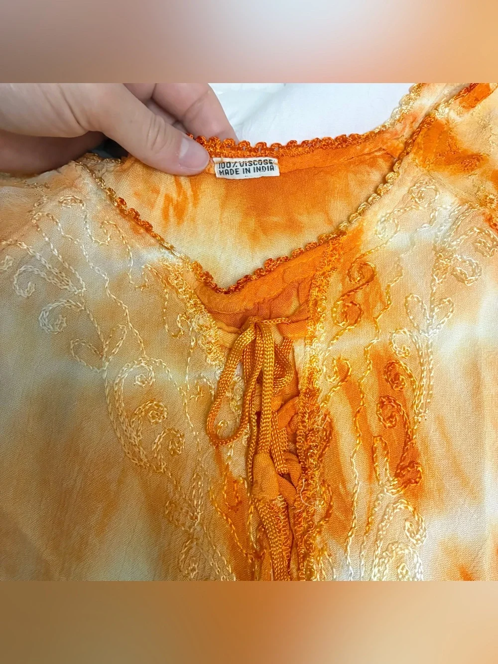 Tie-Dye embroidered flowy lace-up dress